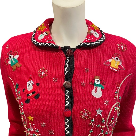 Vintage Beaded Patchwork Christmas Cardigan Sweater - Picture 2 of 14